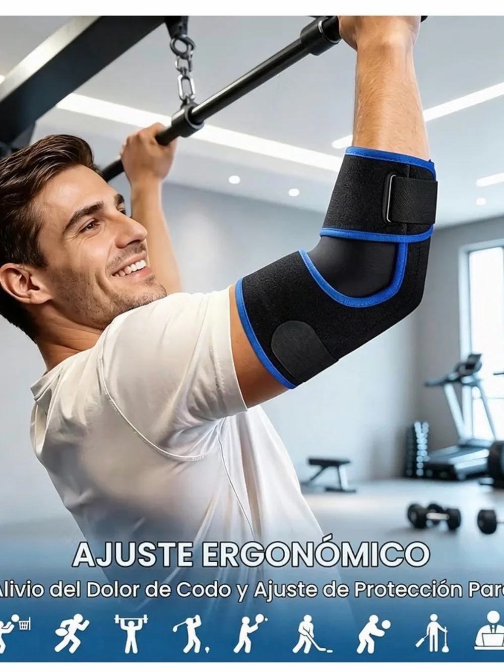 Adjustable Black Elbow Compression Sleeve with Blue Trim - Unbranded